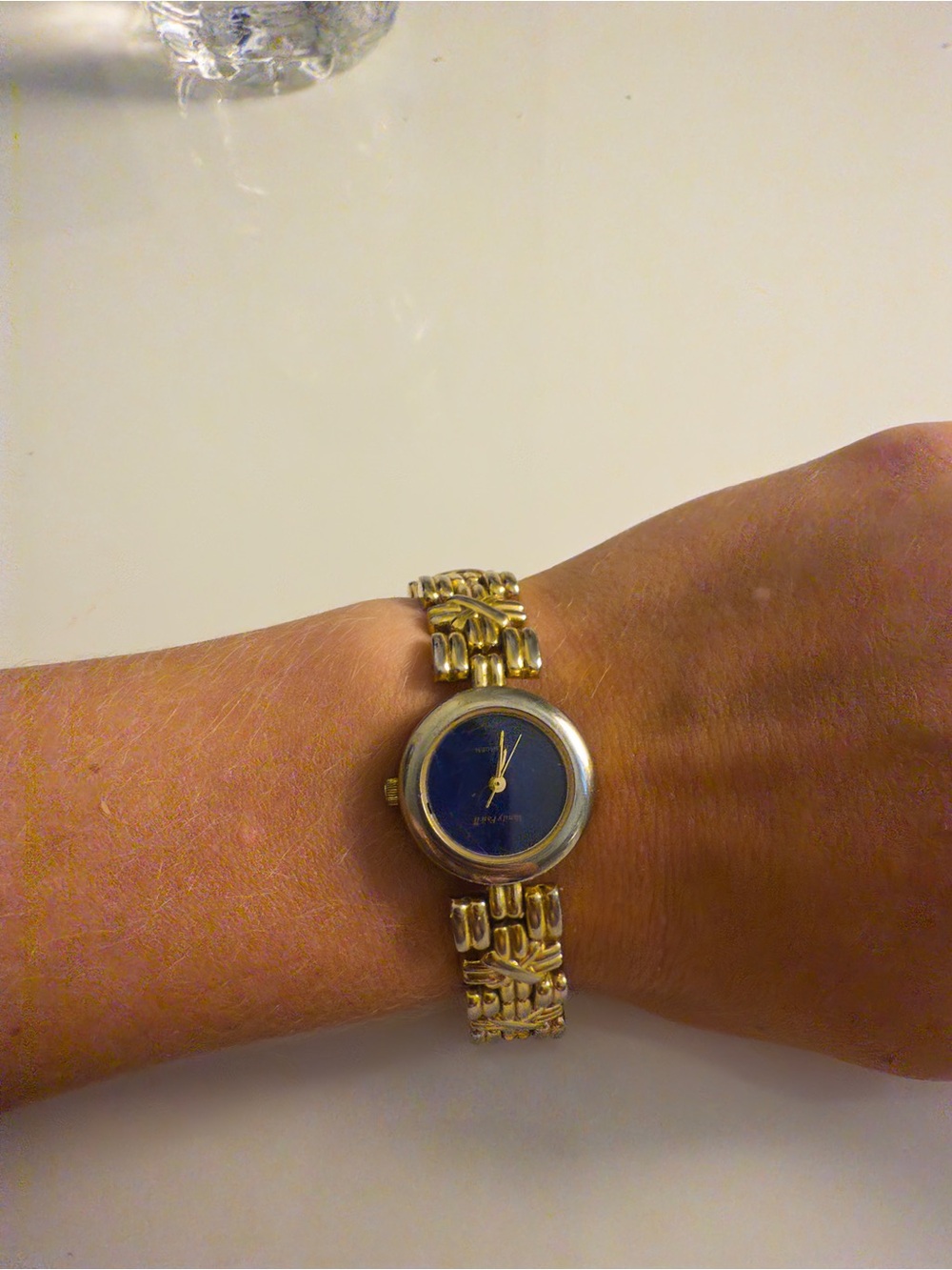 Vanity Fair Gold Tone Bracelet Watch with Dark Blue Dial